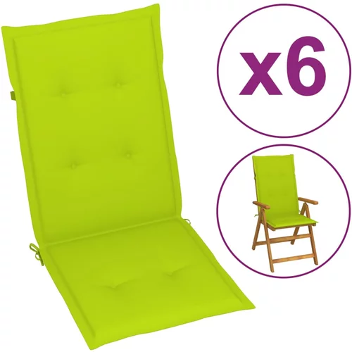 vidaXL jastuci za vrtne stolice 6 kom jarko zeleni 120 x 50 x 3 cm
