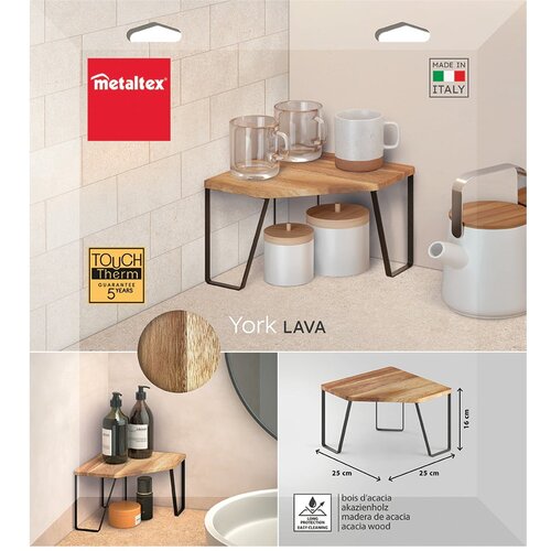 Metaltex Mat črna/naravna lesena kotna dodatna kuhinjska polica 25x25 cm York &amp;ndash; Slike