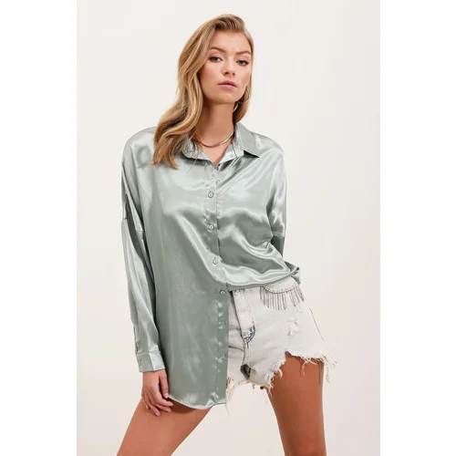 Bigdart 3985 Oversize Satin Shirt - Çağla