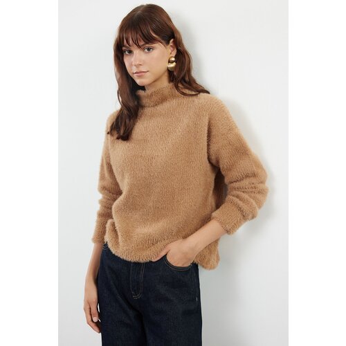 Trendyol Camel Hairy/Beard Thread High Collar Knitwear Sweater Cijene