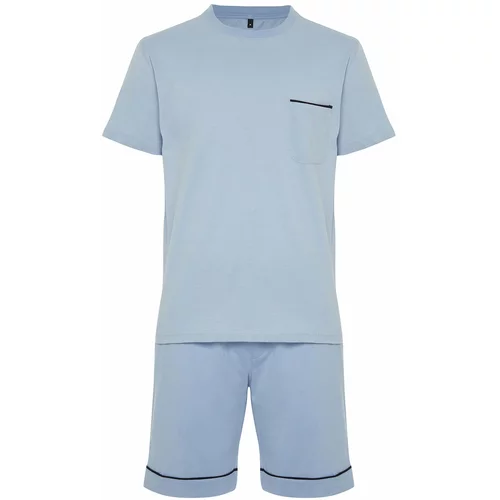Trendyol Men's Blue Regular Fit Ribbed Knitted Pajamas Set