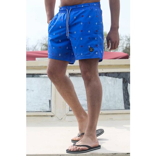 Madmext Men's Blue Patterned Marine Shorts 6376 Slike