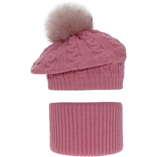 AGBO Girl's winter set: hat and tube scarf pink Koffi with pompom Cene