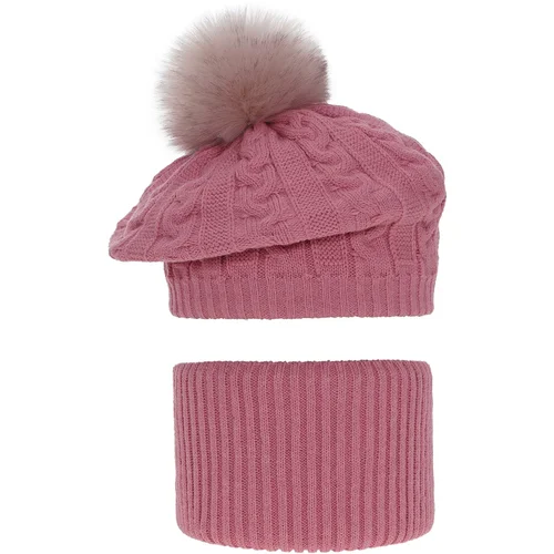 AGBO Girl's winter set: hat and tube scarf pink Koffi with pompom