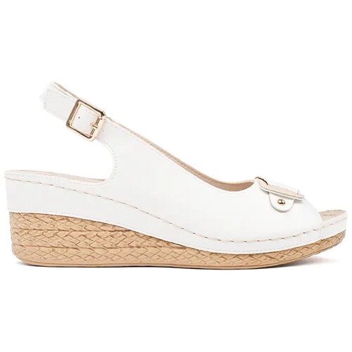 Shelvt White sandals on a low wedge espadrilles Cene
