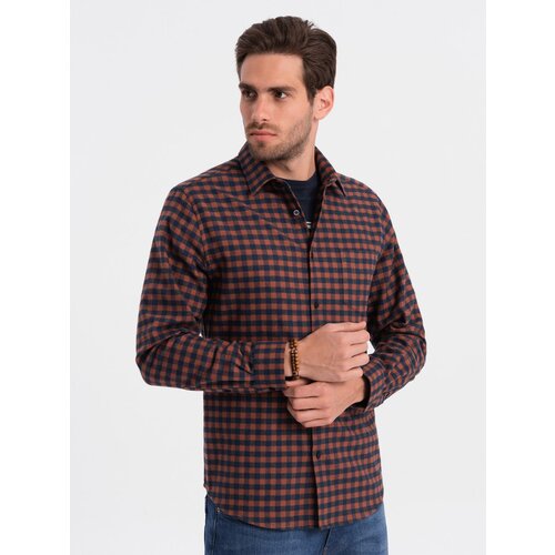 Ombre Men's checkered flannel shirt - navy blue and black Slike