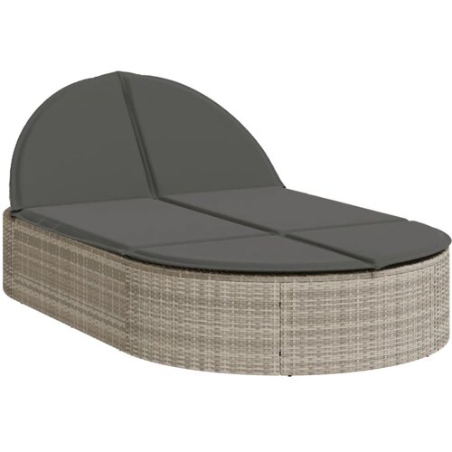Maison Chic Dvojni Ležalnik - Sončna ležalnik z blazinami svetlo siv poli ratan, (22043012) Slike