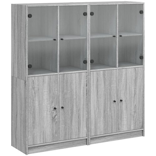  Regal za knjige s vratima boja hrasta 136x37x142 cm drveni Siva Slike