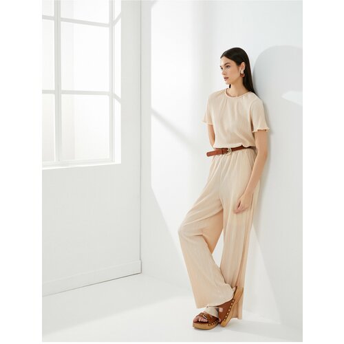 Koton Wide Leg Trousers Tied Waist Relaxed Fit Textured Pocket Cene