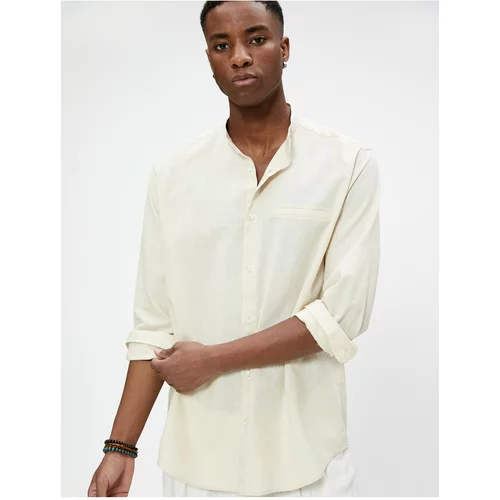Koton Linen Blended Shirt Collar Collar Pocket Detailed Buttoned Long Sleeve