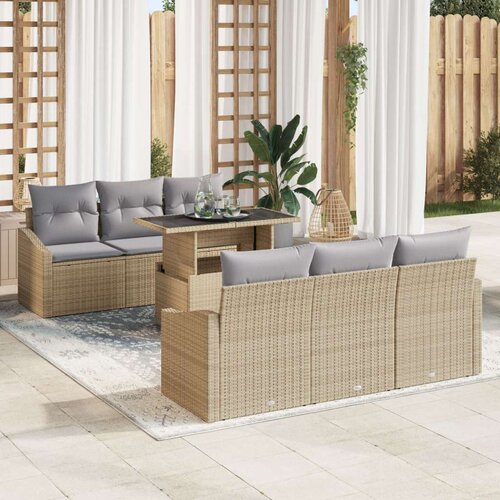  Vrtni Sofa Set Set od 7 Bež i siva Ratan čelična konstrukcija Slike