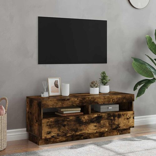 TV ormarić s LED svjetlima boja dimljenog hrasta 100x35x40 cm Cene