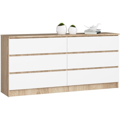 AKORD Komoda, 6 Predalov, Hrast Sonoma/Bela, (5000332097) Cene