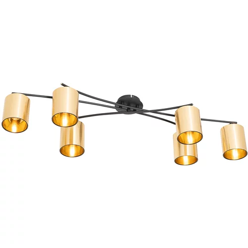 QAZQA Moderna stropna svetilka črna z zlatimi 6 lučkami - Lofty