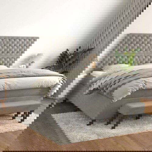  Krevet s oprugama i madracem svjetlosivi 140x200 cm bar&amp;scaron;unasti Slike