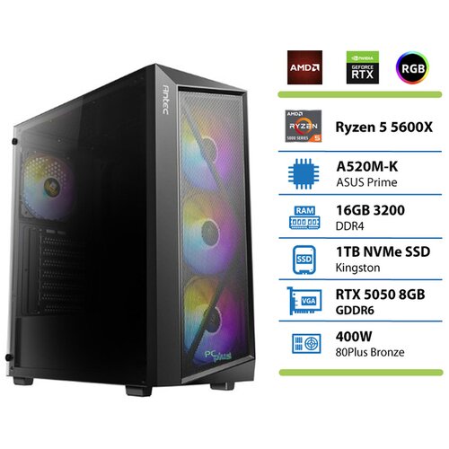 PCPLUS gaming namizni računalnik Ryzen 5 5600X/16GB/NVMe SSD 1TB/RTX 5050 OC 8GB/brez OS 149391 Slike
