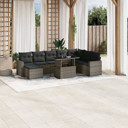 vidaXL 9-dijelni set vrtnih sofa od poliratana s jastucima sivi Cijene