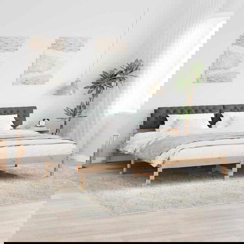 vidaXL Okvir kreveta smeđe i tamnosivo 200 x 200 cm Masivna borovina Cene