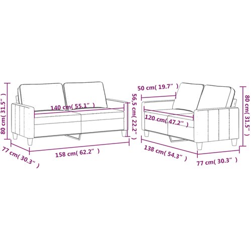  2-dijelni set sofa s jastucima ružičasti bar&amp;scaron;unasti Slike