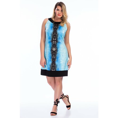 Şans Women's Plus Size Blue Skirt And Collar Banded Dress Slike