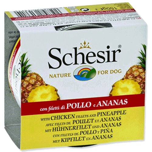 Schesir konzerva za pse sa mesom i voćem Dog Fruit, 150 g - piletina i ananas Slike