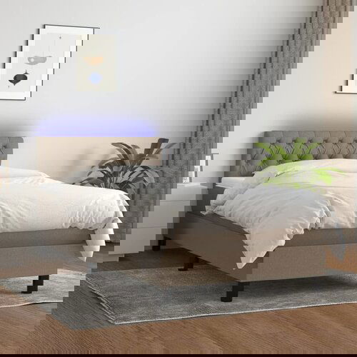 VidaXL Krevet box spring s madracem LED smeđesivi 100x200 cm tkanina Slike