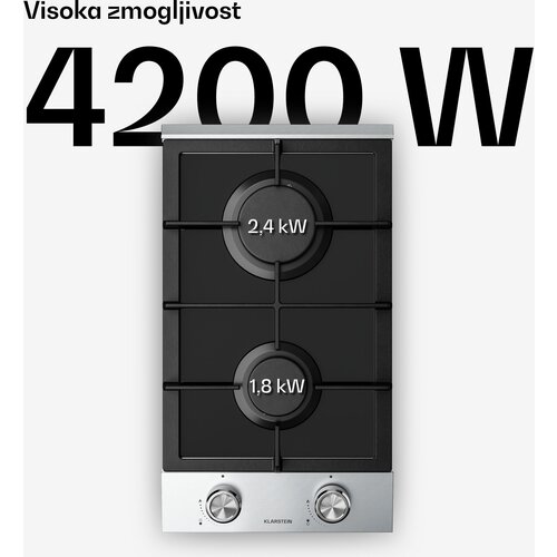 Klarstein Verosteel plinsko kuhalo, 2 plamena, električna zapaljivost, kompatibilno s prirodnim i LPG plinom, 4200 W, 30cm Slike