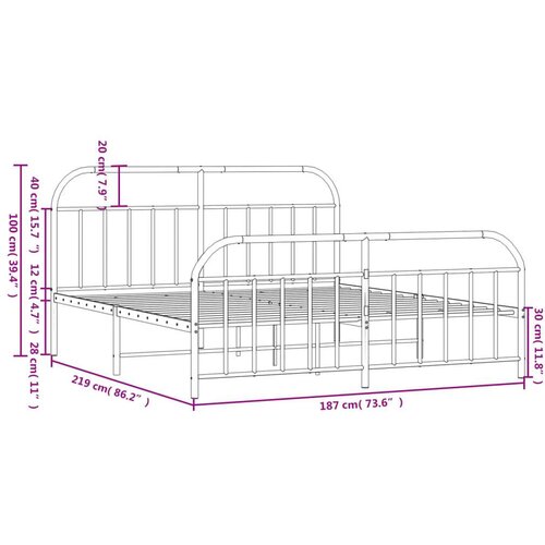 VidaXL Metalni okvir kreveta uzglavlje i podnožje bijeli 183x213 cm Slike