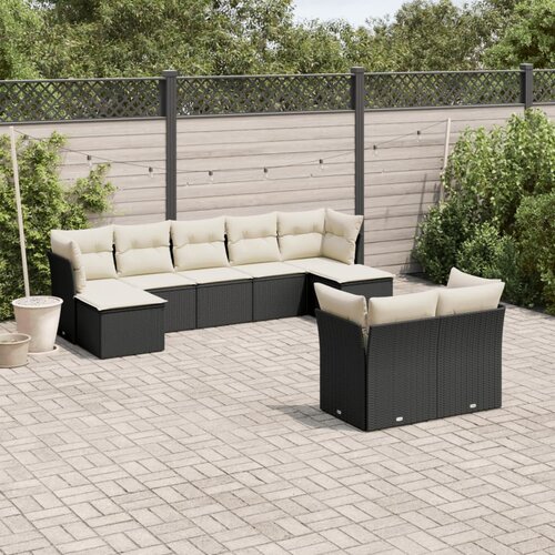 VidaXL 9-dijelni set vrtnih sofa s jastucima crni od poliratana Slike