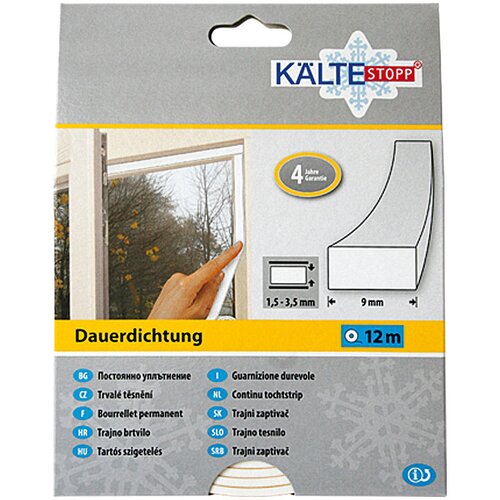 K&amp;Auml;LTESTOPP trajna brtva (bijele boje, 12 m x 9 mm x 4 mm, &amp;scaron;irine otvora 1,5 &amp;ndash; 3,5 mm) Slike