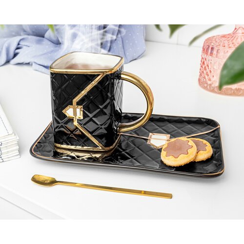  Skodelica z žličko in krožničkom v obliki torbice &amp;ndash; Black komplet - Gadget Master - Home warming - Dan žena Slike