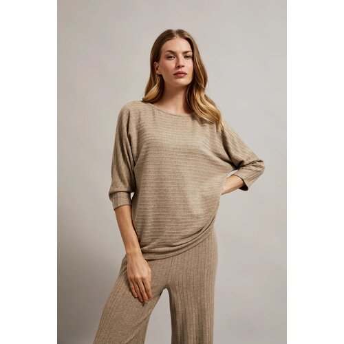Moodo Women&amp;#039;s sweater decorated with metallic thread - beige Slike