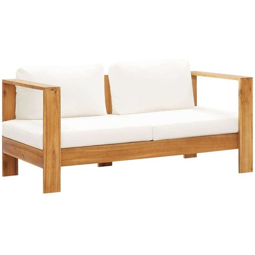  Sofa s jastukom 140 cm masivno bagremovo drvo krem bijela Slike