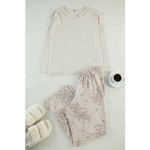 Trendyol Curve Multicolored Floral Patterned Tied Collar Knitted Pajama Set Slike