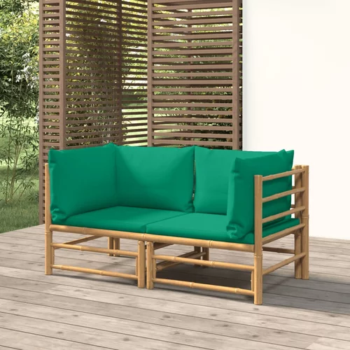 vidaXL Kutne vrtne sofe s zelenim jastucima 2 kom od bambusa