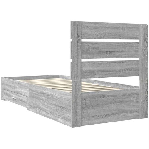 VidaXL Okvir za krevet s ladicama Siva Sonoma 100 x 200 cm - Sivi hrast sonoma 100 x 200 cm Slike