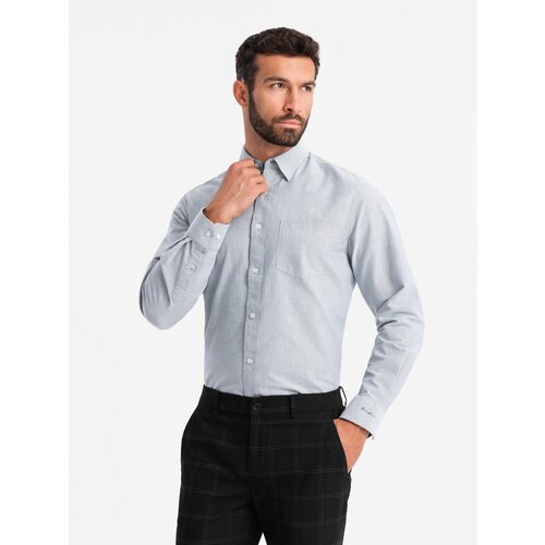 Ombre Elegant men's oxford shirt with embroidery and pocket - light grey Cijene