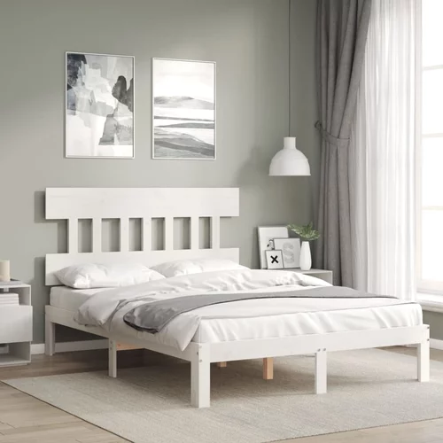  Okvir kreveta s uzglavljem bijeli 120 x 200 cm od masivnog drva