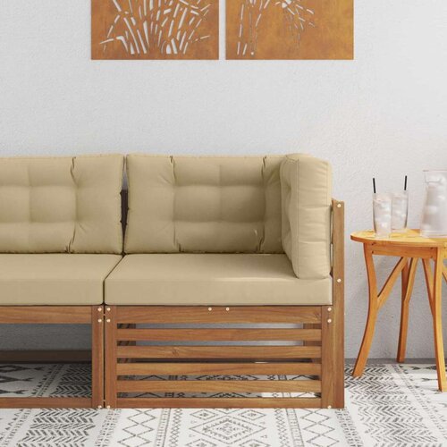  Vanjska kutna sofa Čvrsto drvo akacije Prirodna - Prirodno i bež kutna sofa Cene
