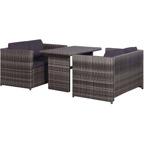 Bistro 3-dijelni bistro set od poliratana s jastucima sivi Cene
