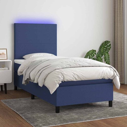  Krevet box spring s madracem LED plavi 100x200 cm od tkanine Cijene