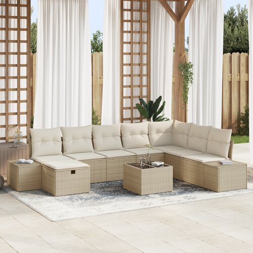 vidaXL 9-delni vrtni sofa set z blazinami bež poliratan Cene
