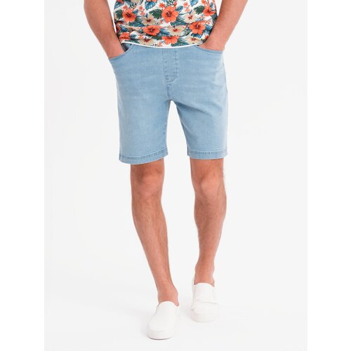 Ombre Men&amp;#039;s shorts with elastic waistband and wash effect - light blue Slike