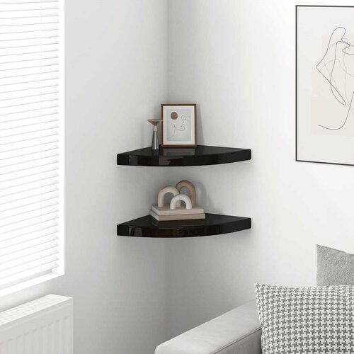  Plutajuće kutne police 2 kom sjajne crne 35 x 35 x 3,8 cm MDF Slike