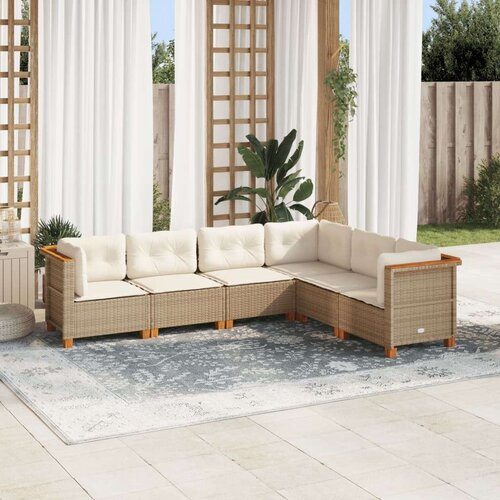 VidaXL 6-dijelni set vrtnih sofa s jastucima bež od poliratana Slike