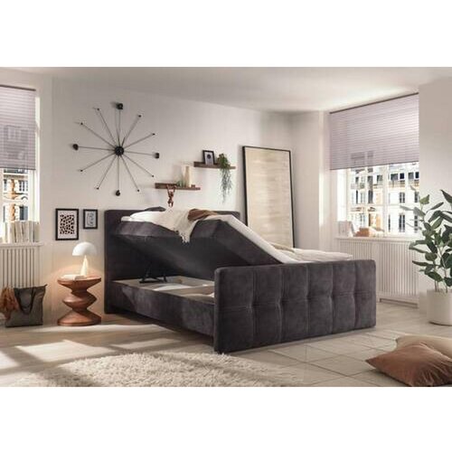MID.YOU POSTELJA Z VZMETNICO 160 cm x 200 cm , tekstil, leseni material temno rjava Slike