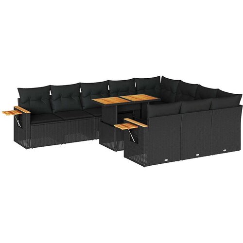 VidaXL 10-dijelni set vrtnih sofa s jastucima crni poliratana bagrem Slike