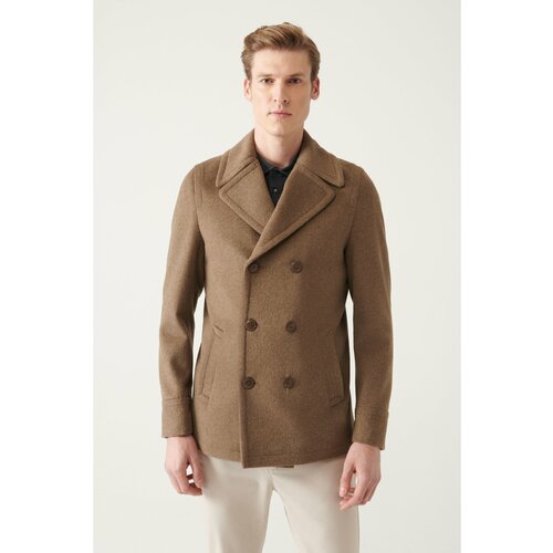 Avva Men's Mink Double Breasted Collar Woolen Cachet Comfort Fit Relaxed Cut Coat Slike