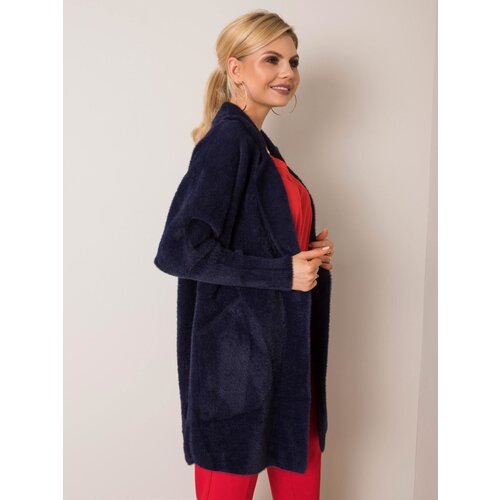 Fashion Hunters Navy blue fluffy alpaca coat Cene