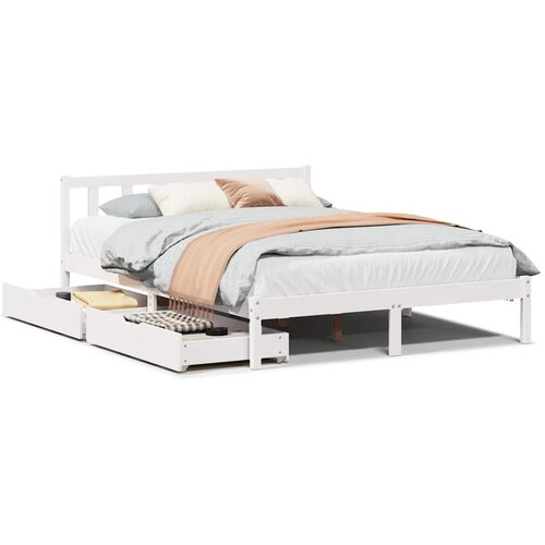 Maison Chic Posteljni Okvir - Dvoposteljna postelja brez vzmetnice bel 135x190 cm trdna borovina, (22082100) Slike